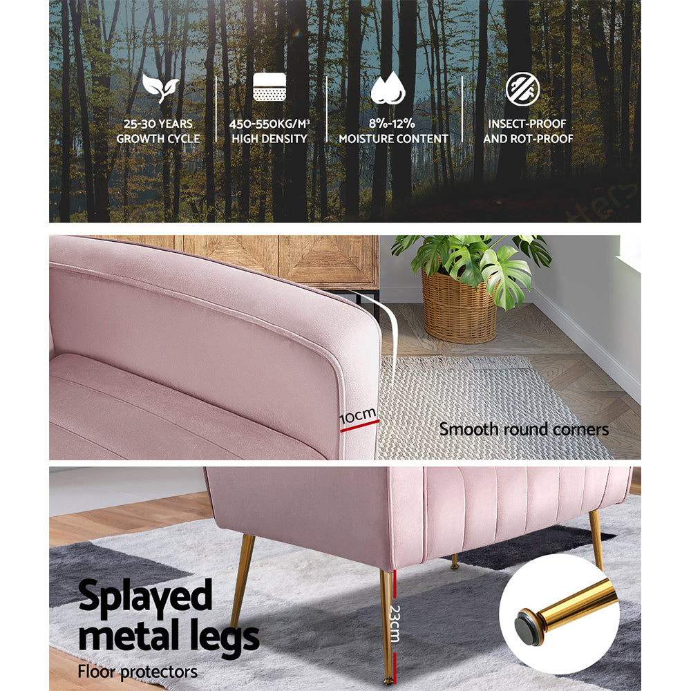 Kate Pink Velvet Armchair Golden Legs