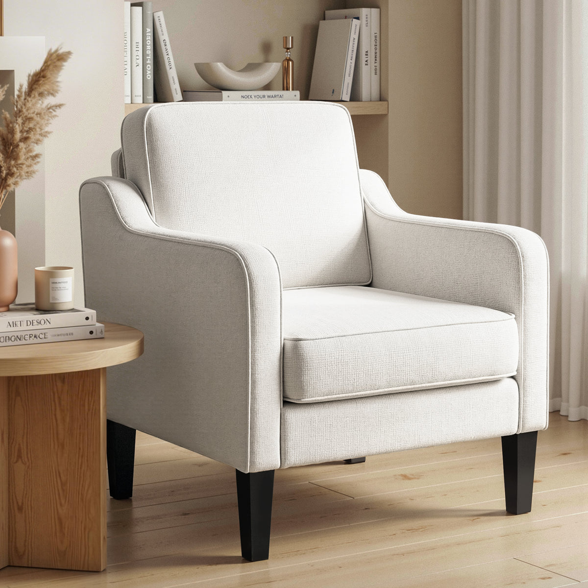 Artiss Accent Armchair Linen Fabric Lounge Chair Beige