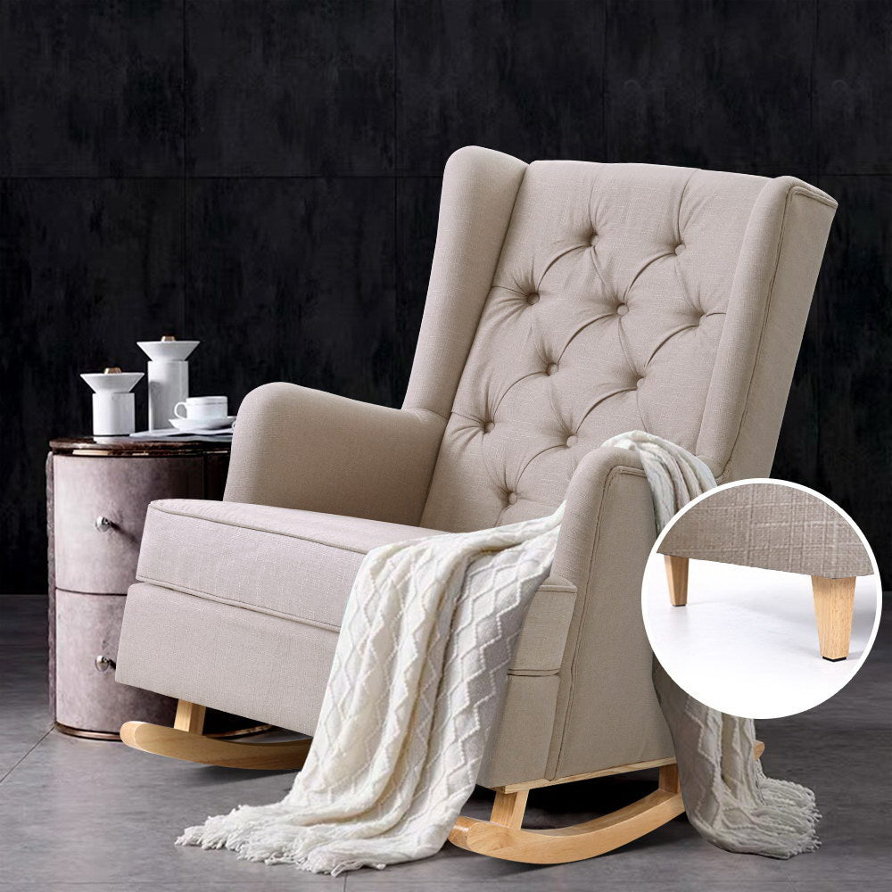 Gaia Beige Rocking Armchair Convertible Linen Fabric