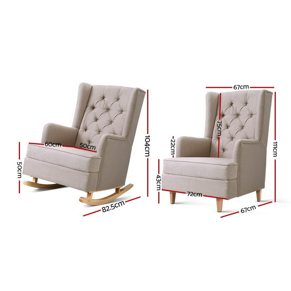 Gaia Beige Rocking Armchair Convertible Linen Fabric