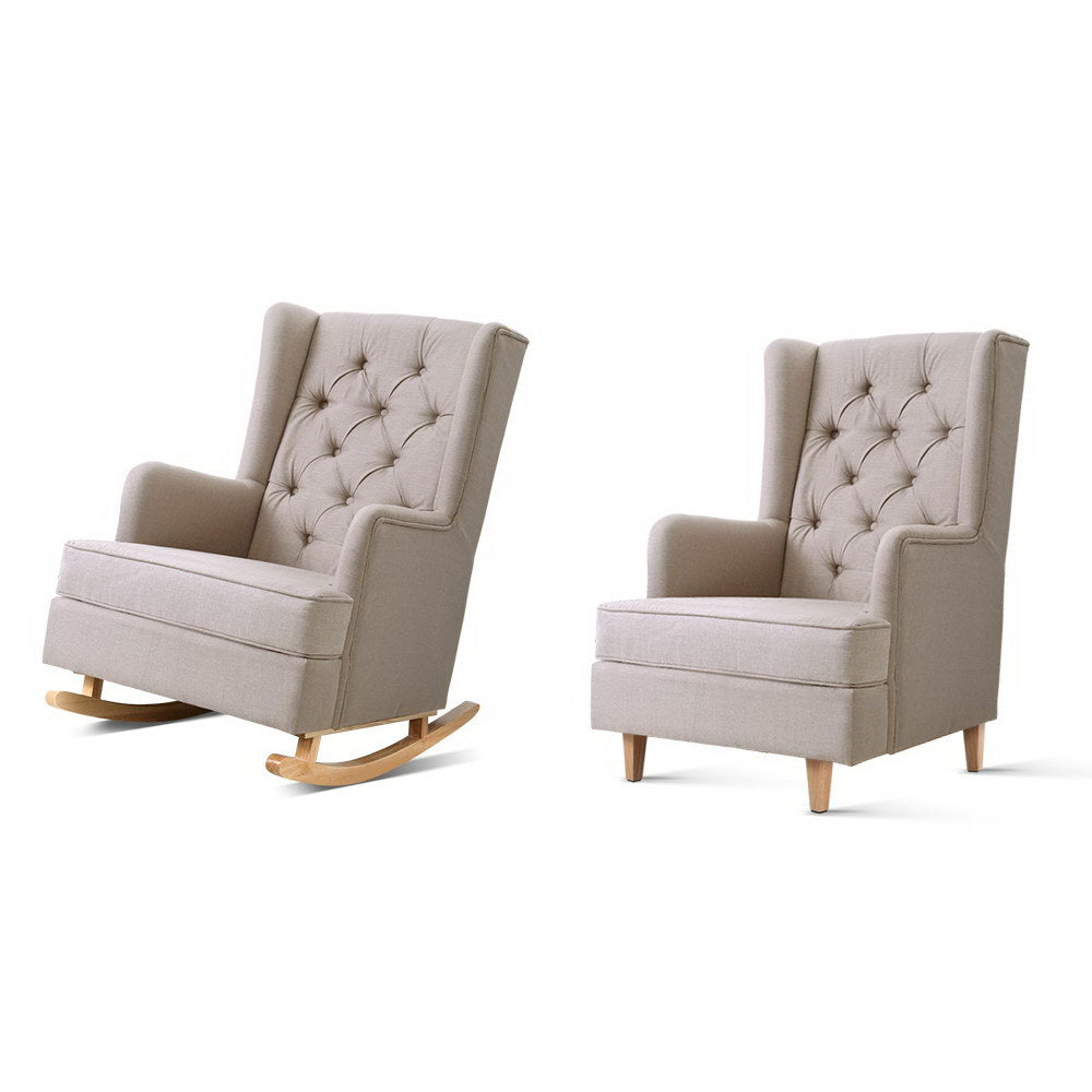 Gaia Beige Rocking Armchair Convertible Linen Fabric