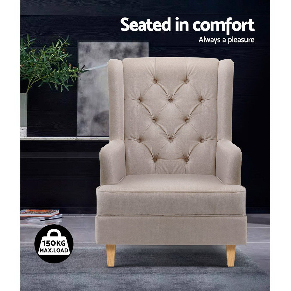 Gaia Beige Rocking Armchair Convertible Linen Fabric