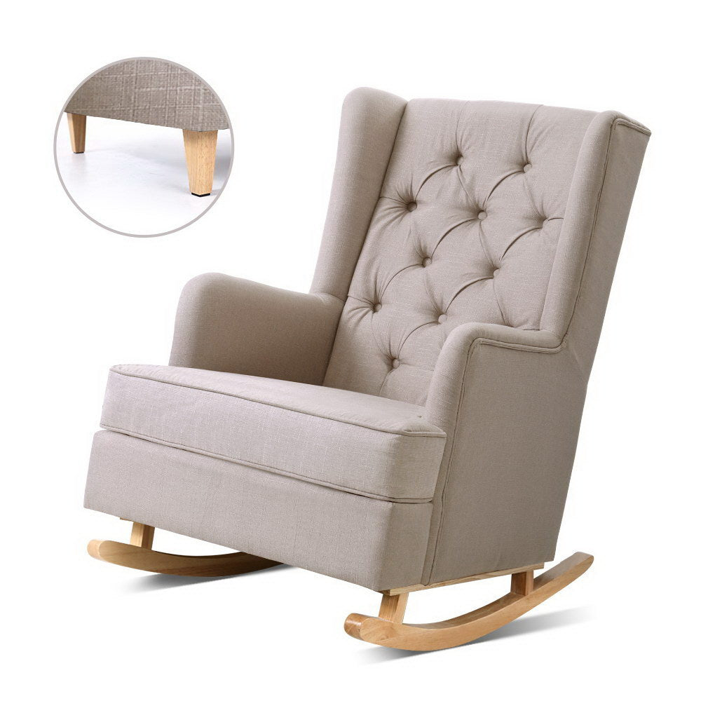 Gaia Beige Rocking Armchair Convertible Linen Fabric