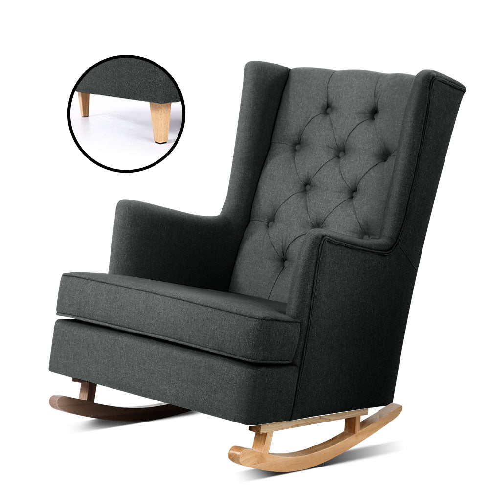 Gaia Rocking Chair Armchair Charcoal Linen Fabric