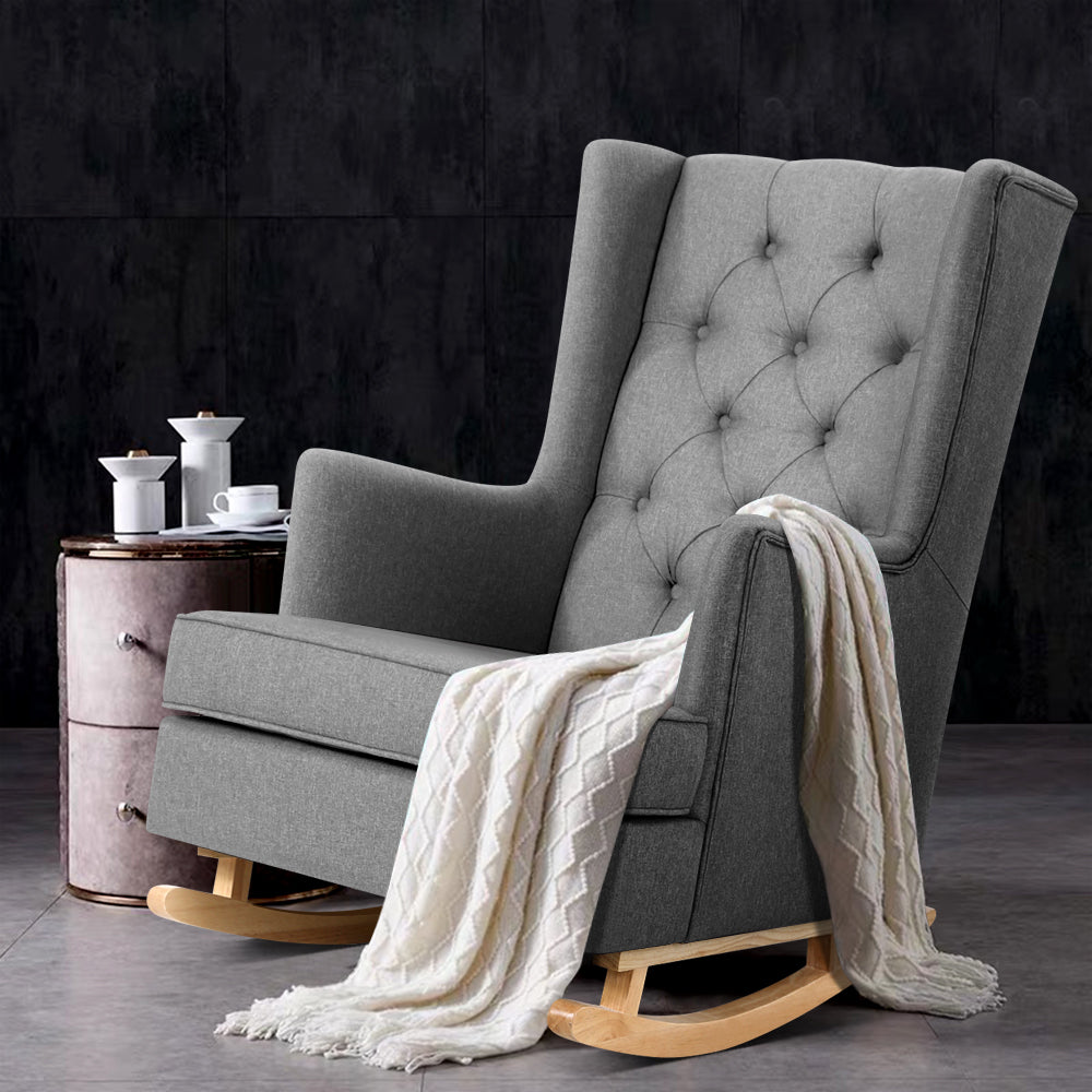 Gaia Grey Rocking Armchair Convertible Linen Fabric