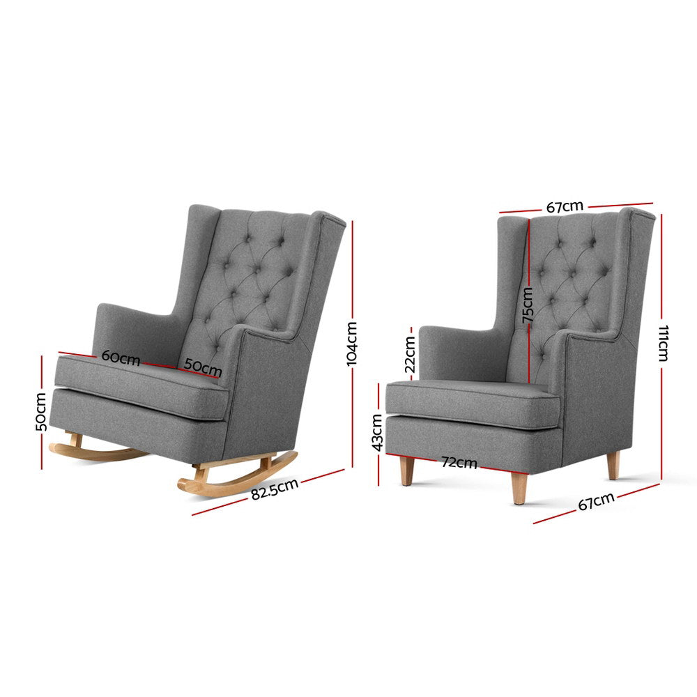 Gaia Grey Rocking Armchair Convertible Linen Fabric