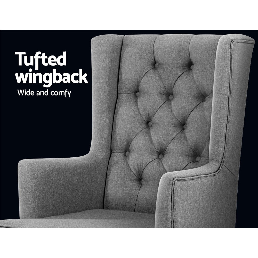 Gaia Grey Rocking Armchair Convertible Linen Fabric