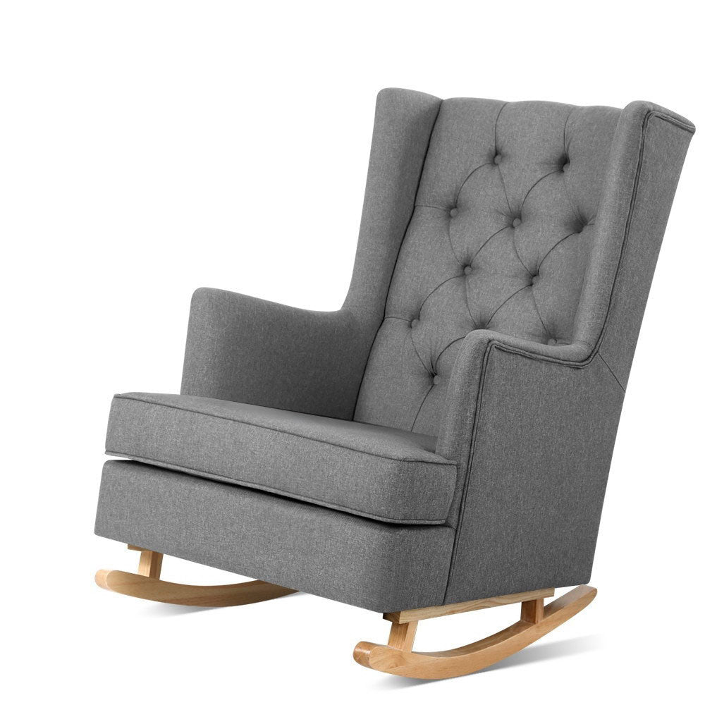 Gaia Rocking Chair Armchair Linen Fabric Grey