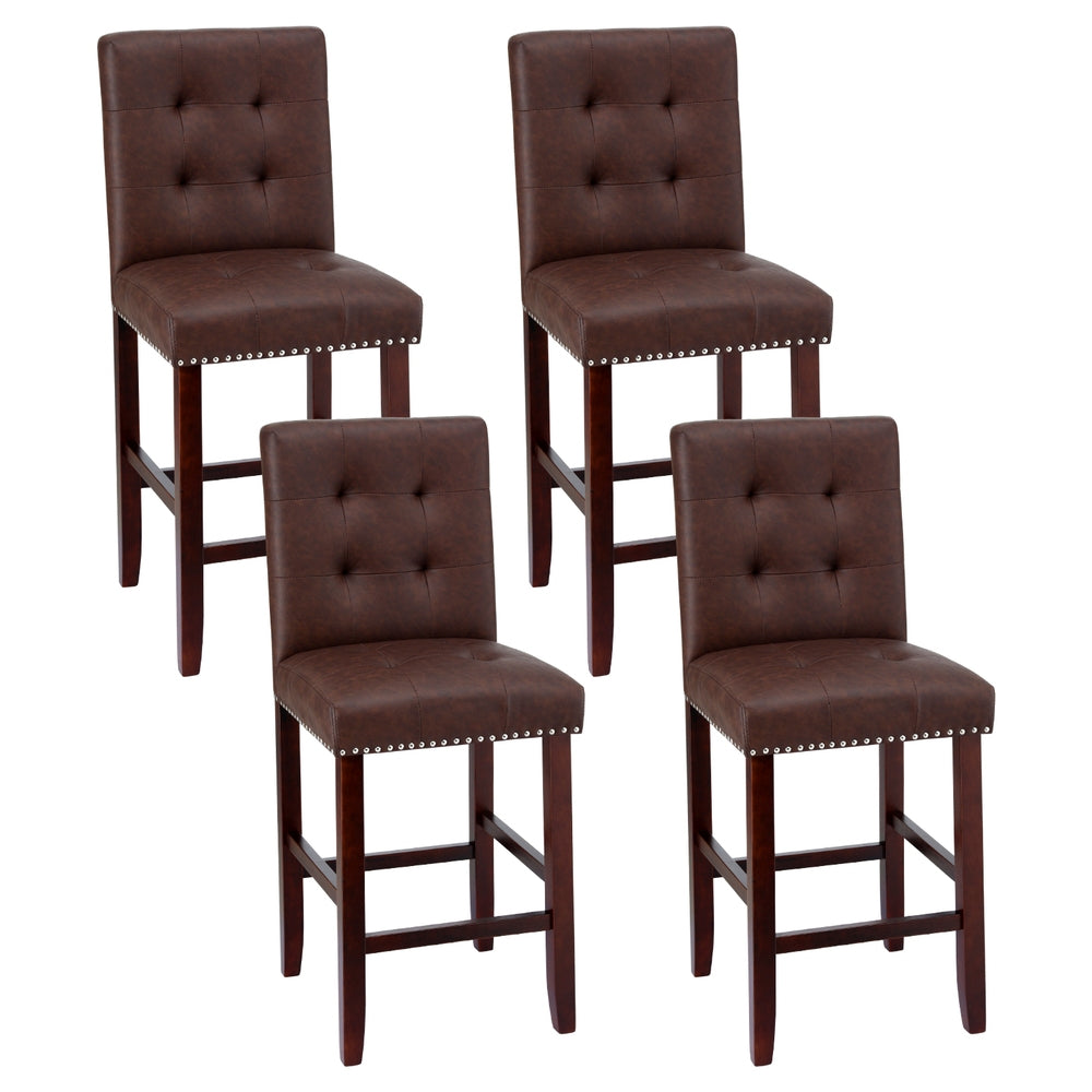 Ada 4x Bar Stools PU Leather Wooden Brown