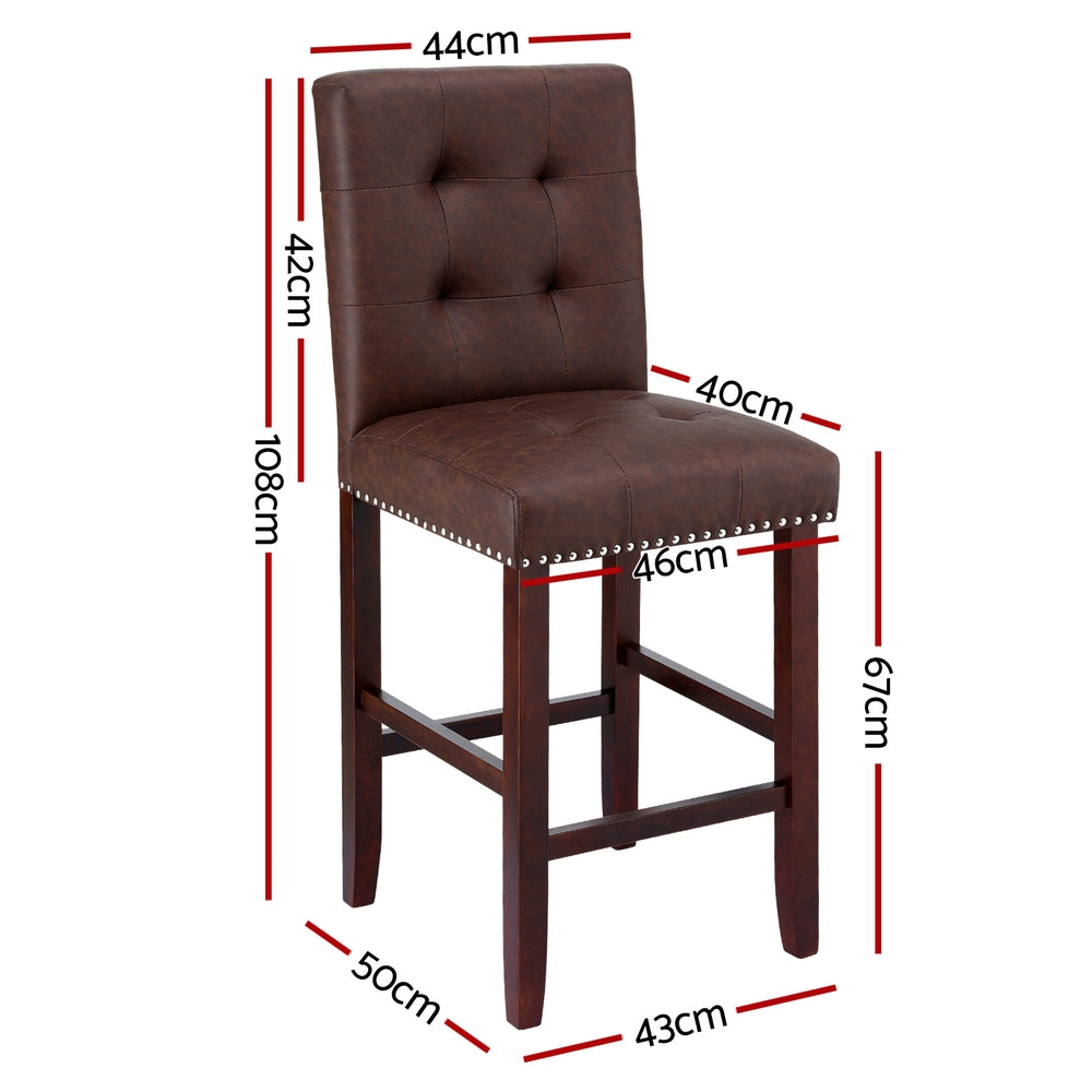 Ada 4x Bar Stools PU Leather Wooden Brown