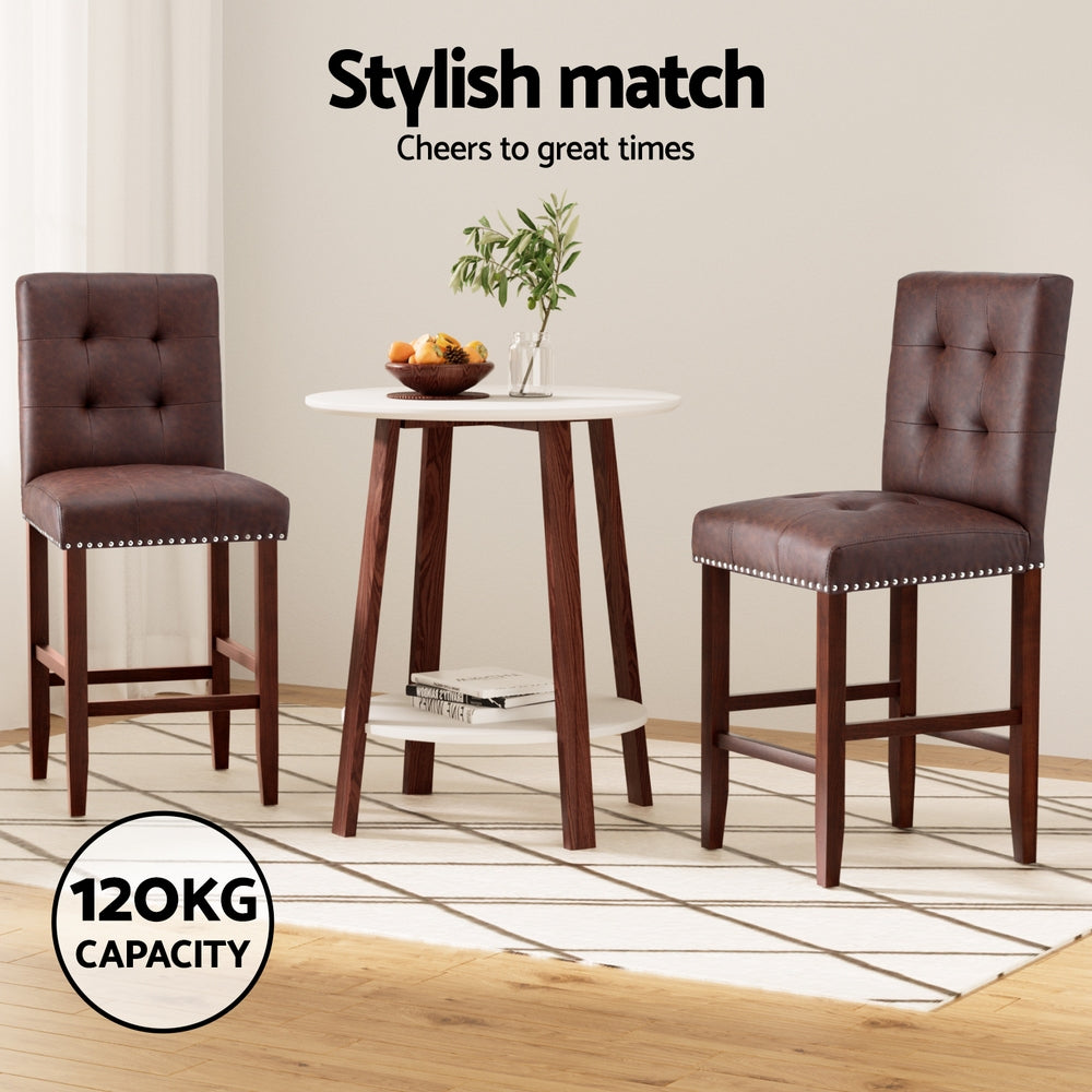 Ada 4x Bar Stools PU Leather Wooden Brown