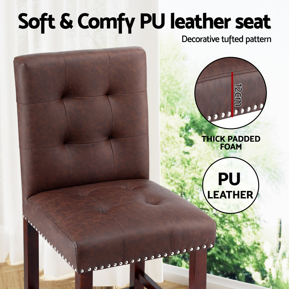 Ada 4x Bar Stools PU Leather Wooden Brown