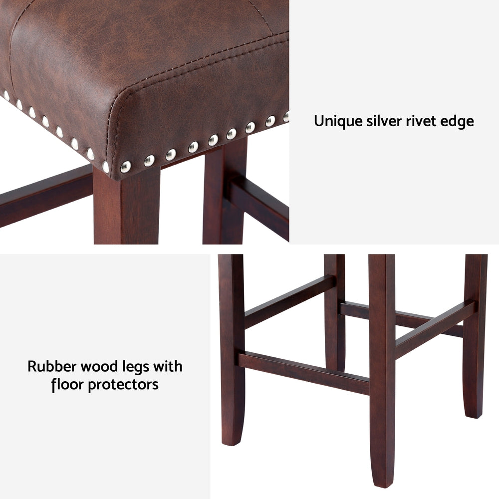 Ada 4x Bar Stools PU Leather Wooden Brown