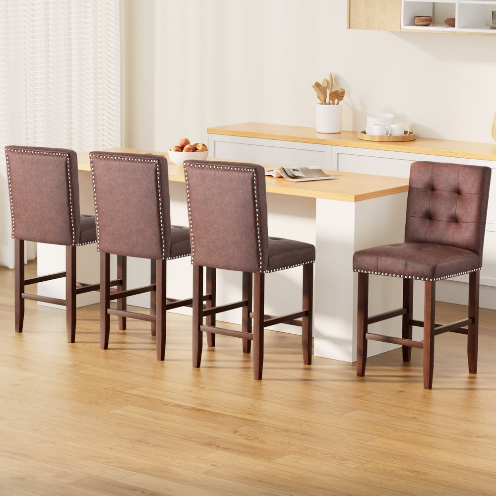 Ada 4x Bar Stools PU Leather Wooden Brown