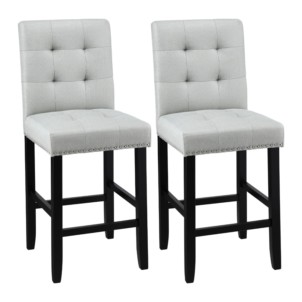 Ada 2x Bar Stools Kitchen Dining Chairs Fabric Wooden Grey