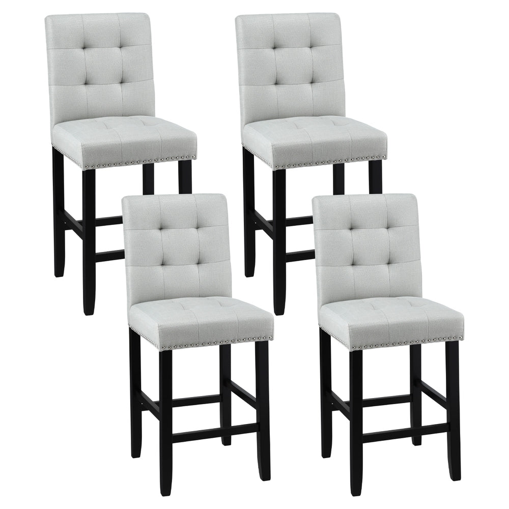 Ada 4x Bar Stools Kitchen Dining Chairs Fabric Wooden Grey