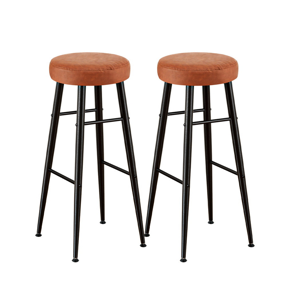 Lane Bar Stools Set of 2 Round PU Leather Brown