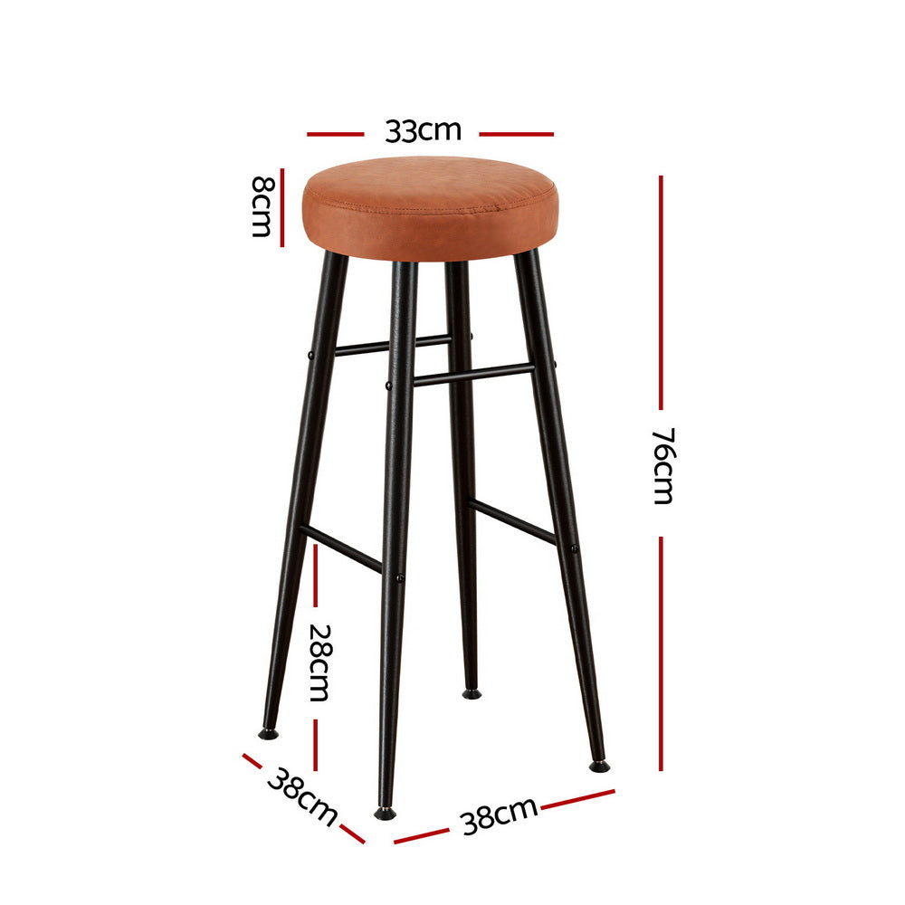 Lane Bar Stools Set of 2 Round PU Leather Brown