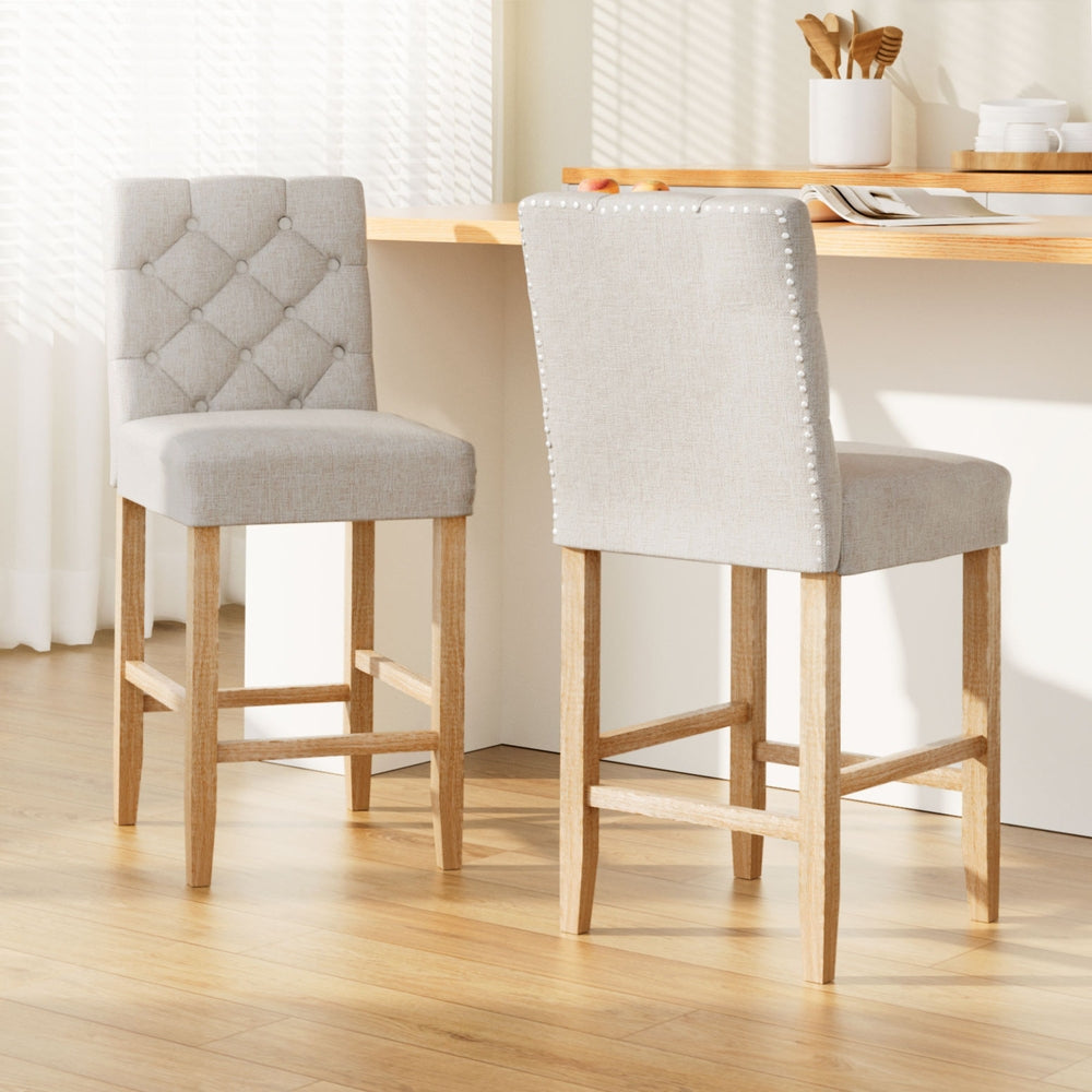 Artem Set of 2 Bar Stools Linen Upholstered Beige