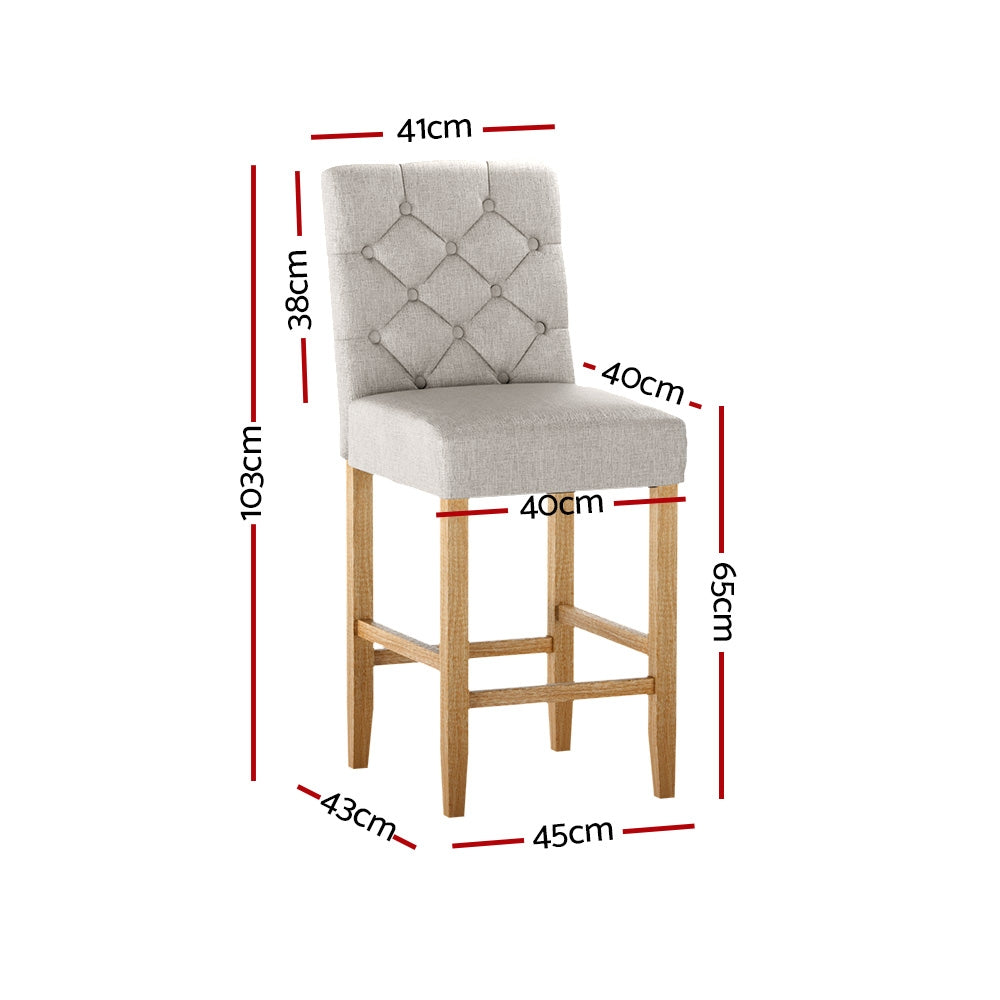 Artem Set of 2 Bar Stools Linen Upholstered Beige