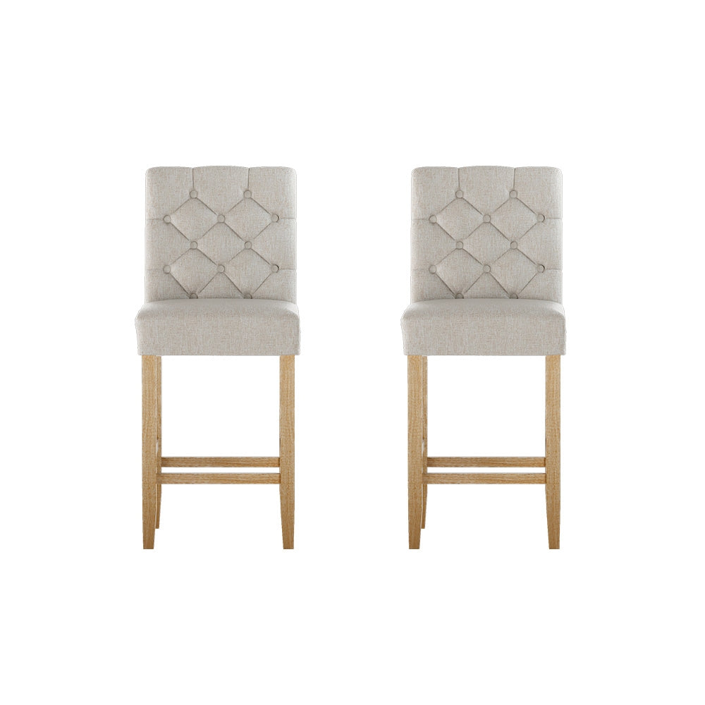 Artem Set of 2 Bar Stools Linen Upholstered Beige