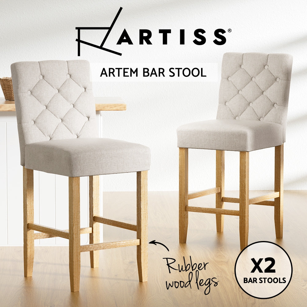 Artem Set of 2 Bar Stools Linen Upholstered Beige