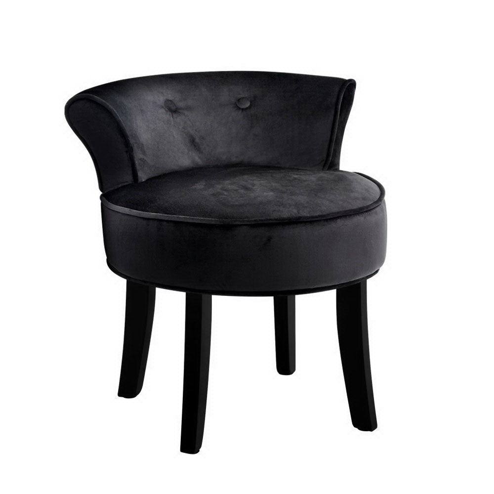 Abella Vanity Stool Velvet Button Tufted Dressing Table Chair Black