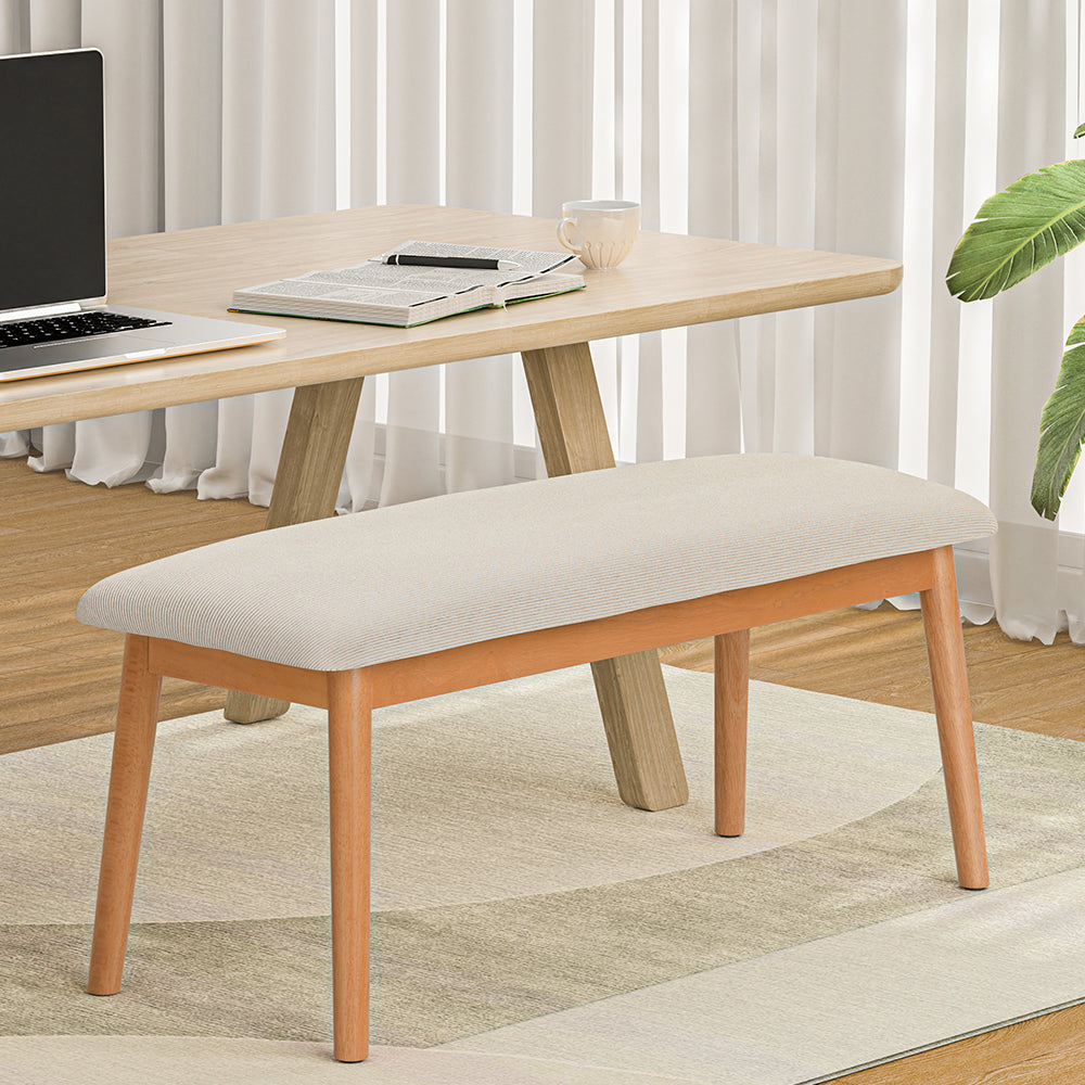 Nina 106cm Dining Bench Upholstered Wooden Chair Beige Oak