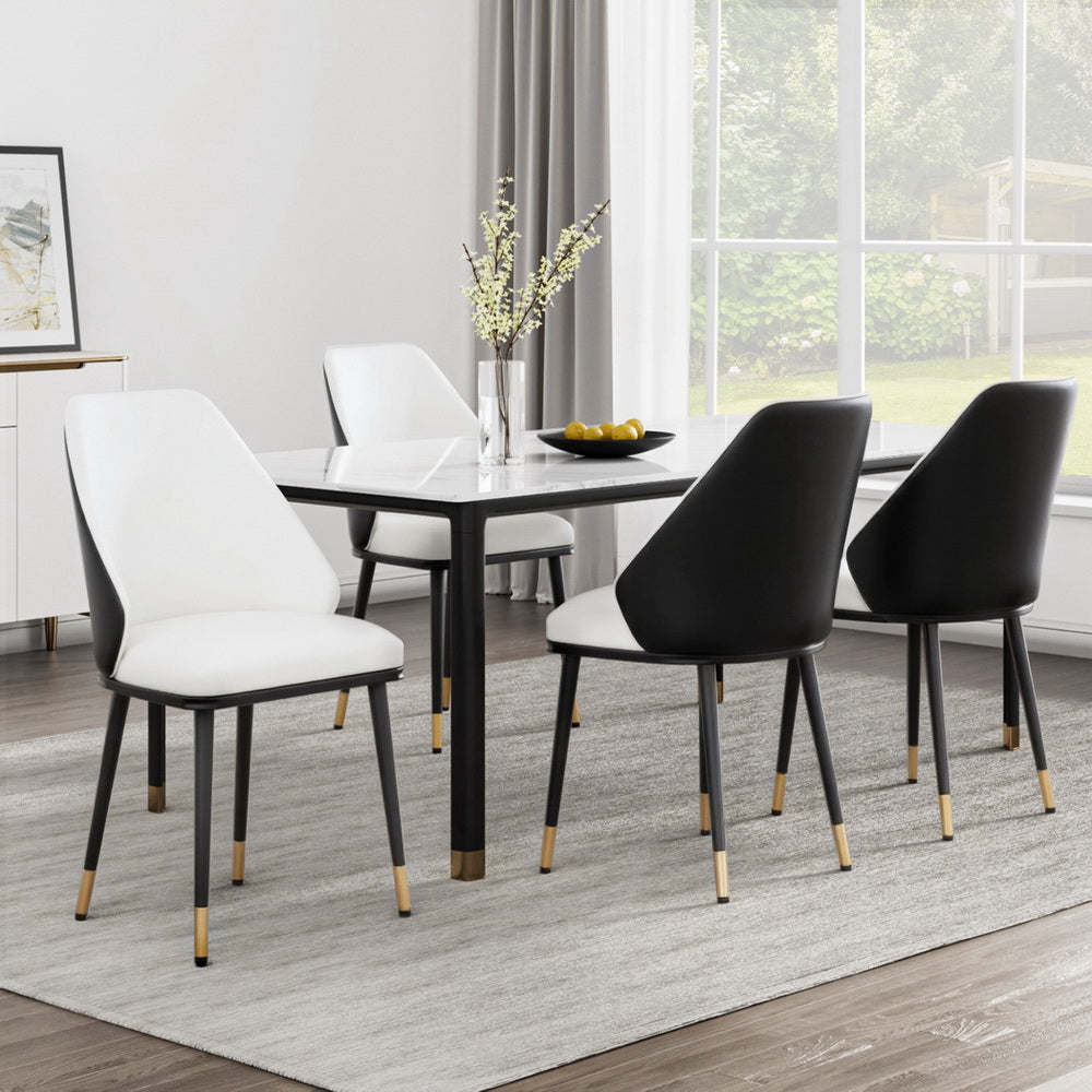 Artiss Set of 4 Dining Chairs Leather Seat Beige Black