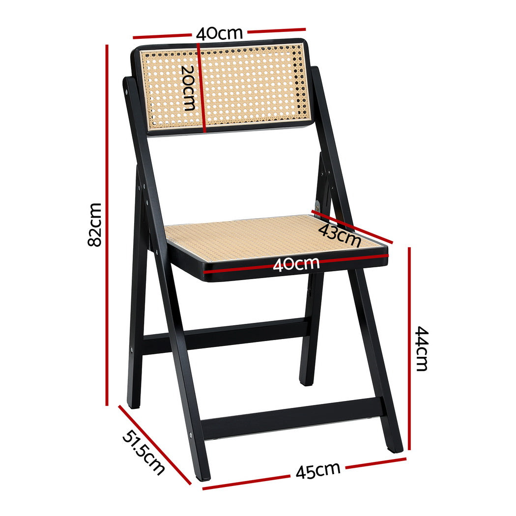 Artiss Foldable Dining Chairs Wooden Rattan Black Set of 2