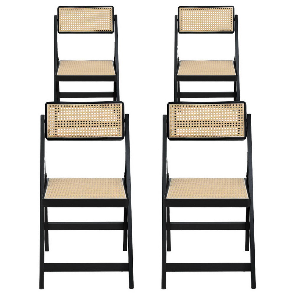 Artiss 4x Foldable Dining Chairs Rattan-Style Black