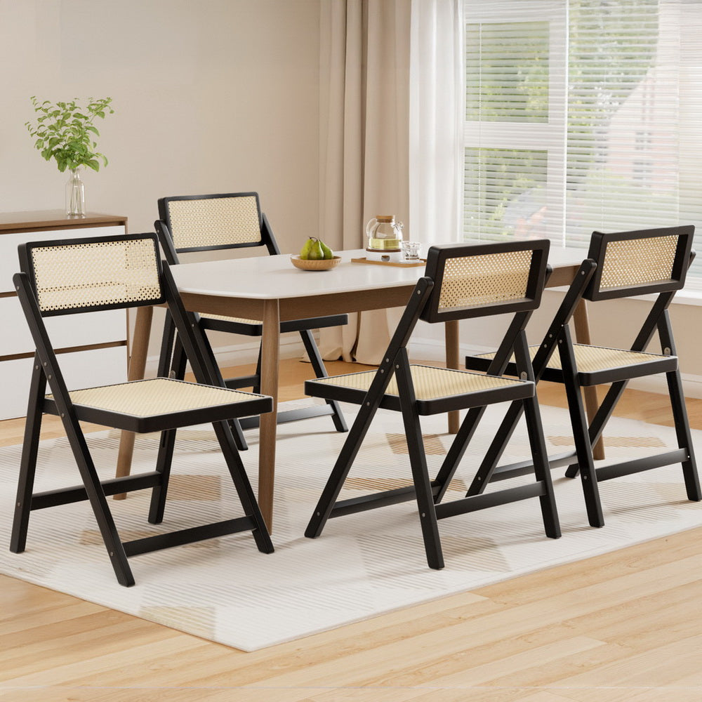 Artiss 4x Foldable Dining Chairs Rattan-Style Black