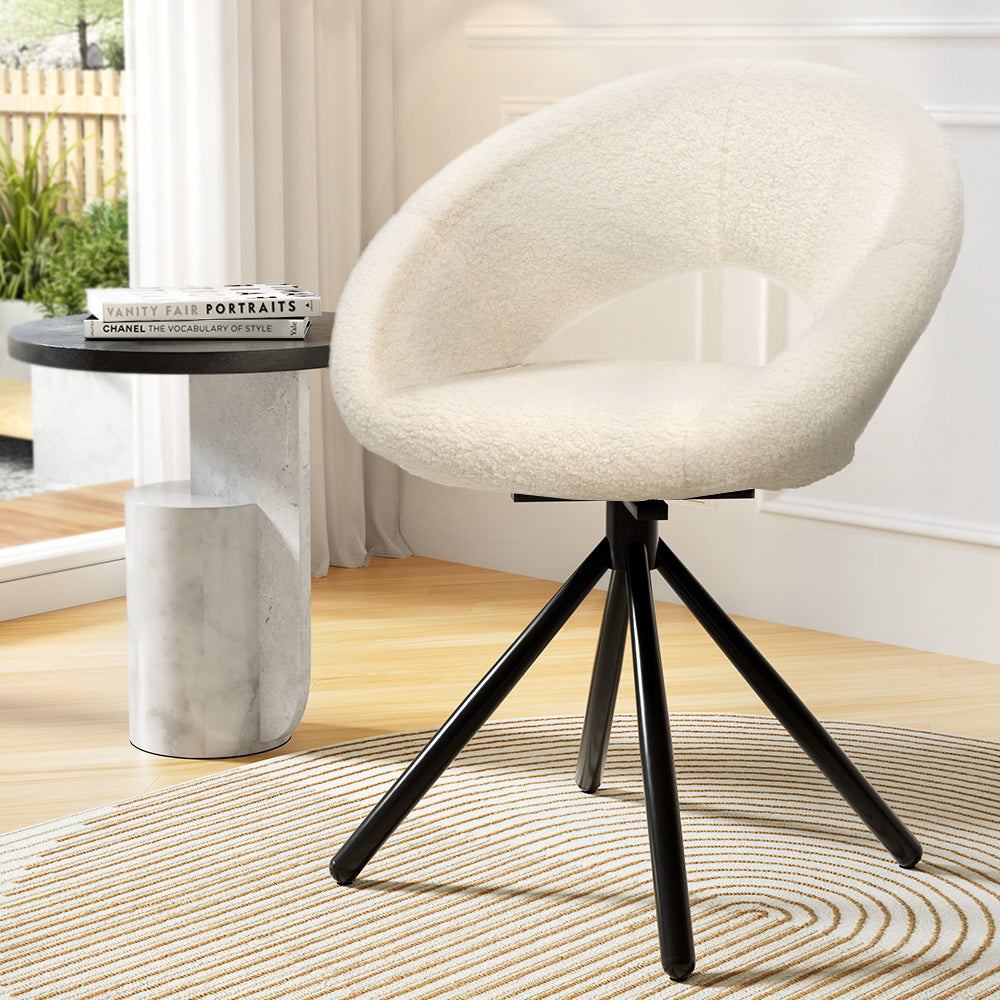 Vita Dining Chairs Set of 2 Swivel Base Sherpa Boucle Beige