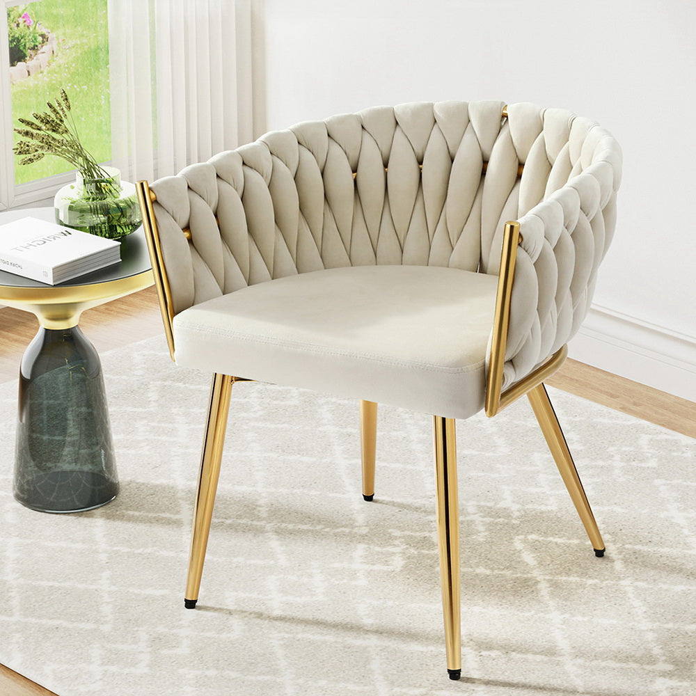 Artiss Velvet Dining Chair with Armrests Beige