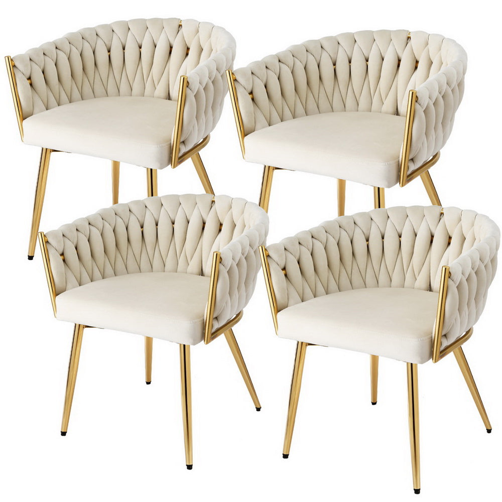Artiss Velvet Armchair Dining Chairs Set of 4 Beige