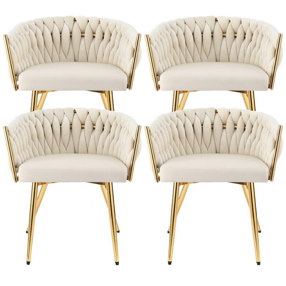 Artiss Velvet Armchair Dining Chairs Set of 4 Beige