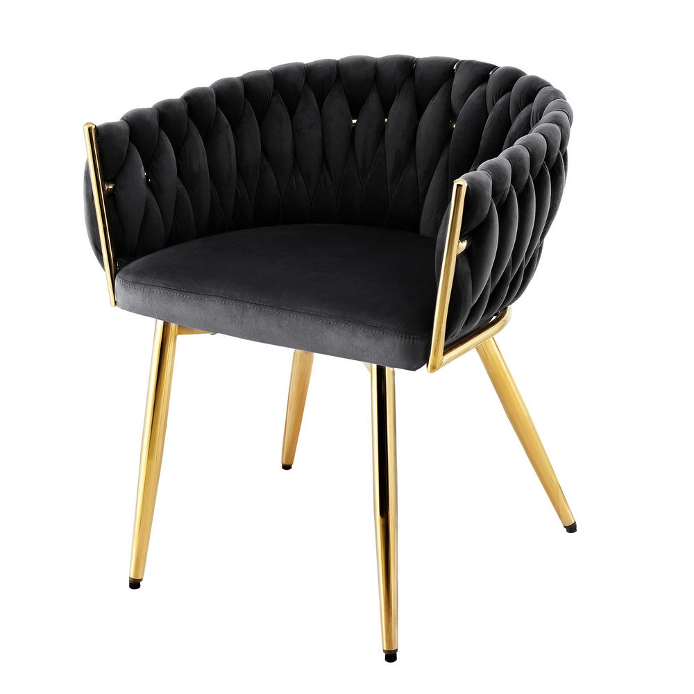 Artiss Velvet Dining Chair Armchair with Woven Backrest Black