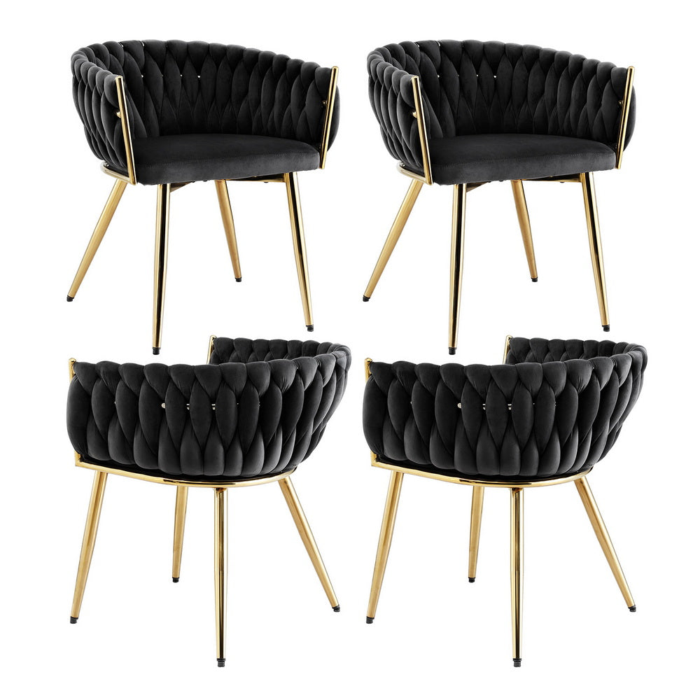 Artiss Set of 4 Velvet Armchairs Black Dining Chairs