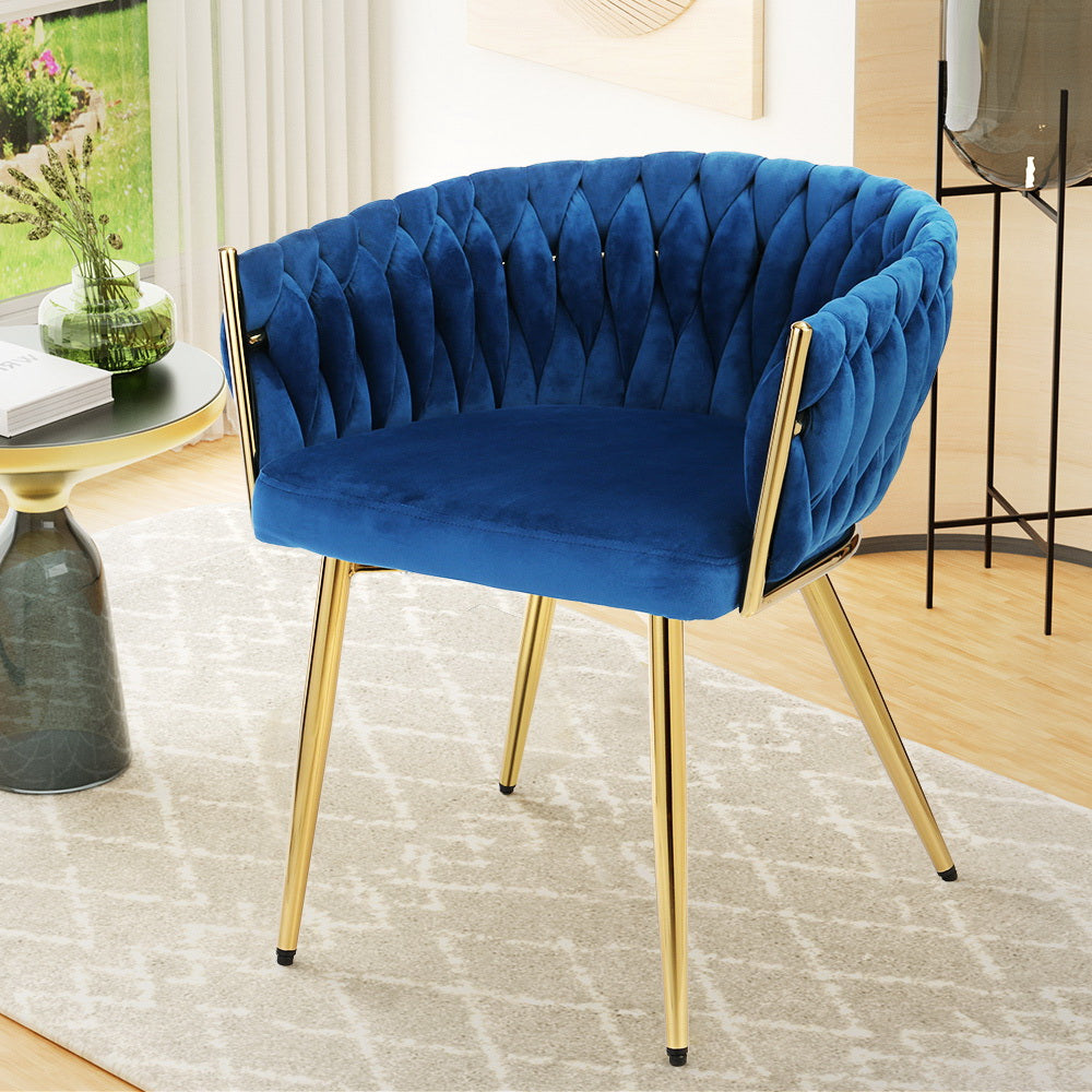 Artiss Velvet Hand-Woven Dining Armchair Blue