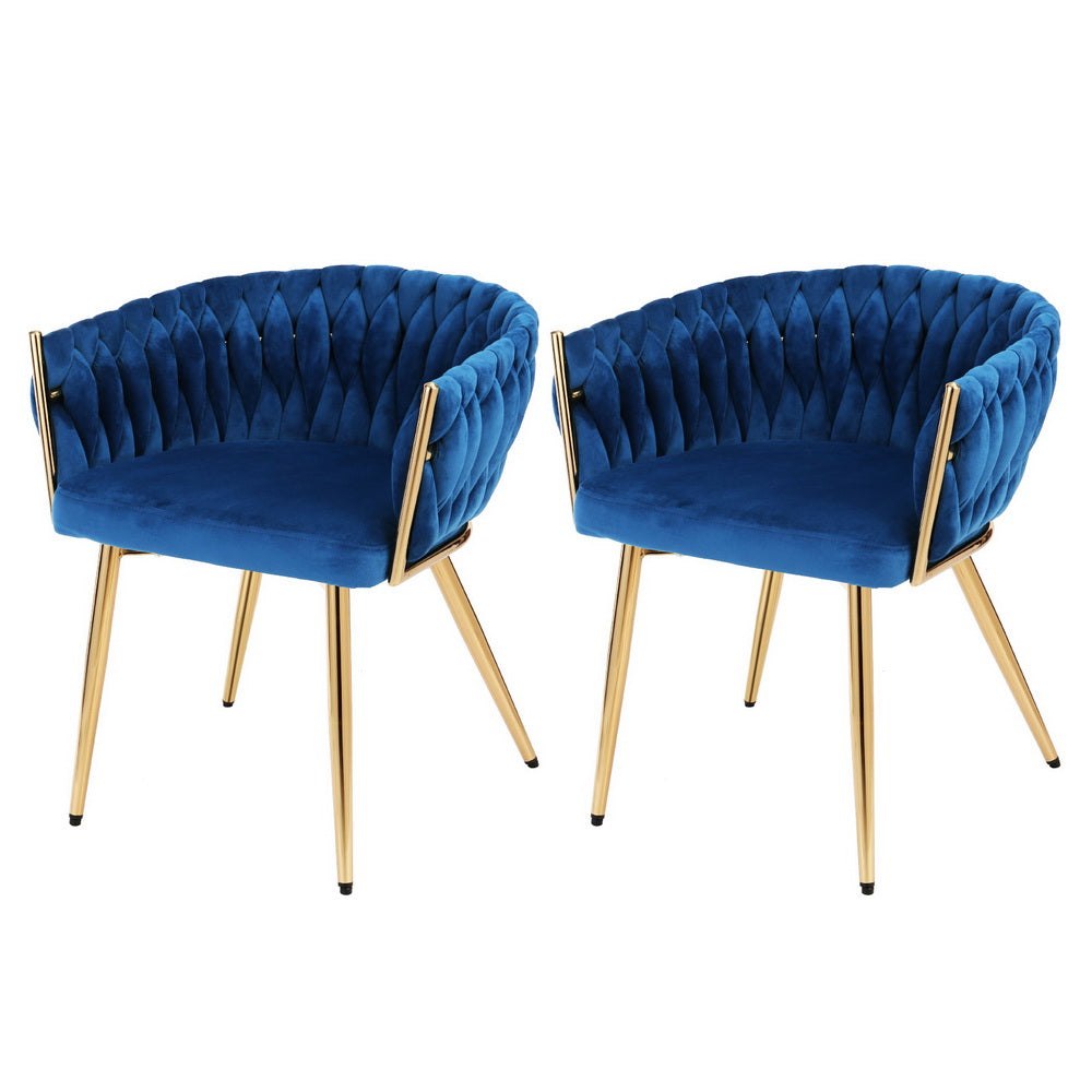 Artiss Set of 2 Hand-Woven Velvet Dining Armchairs Blue