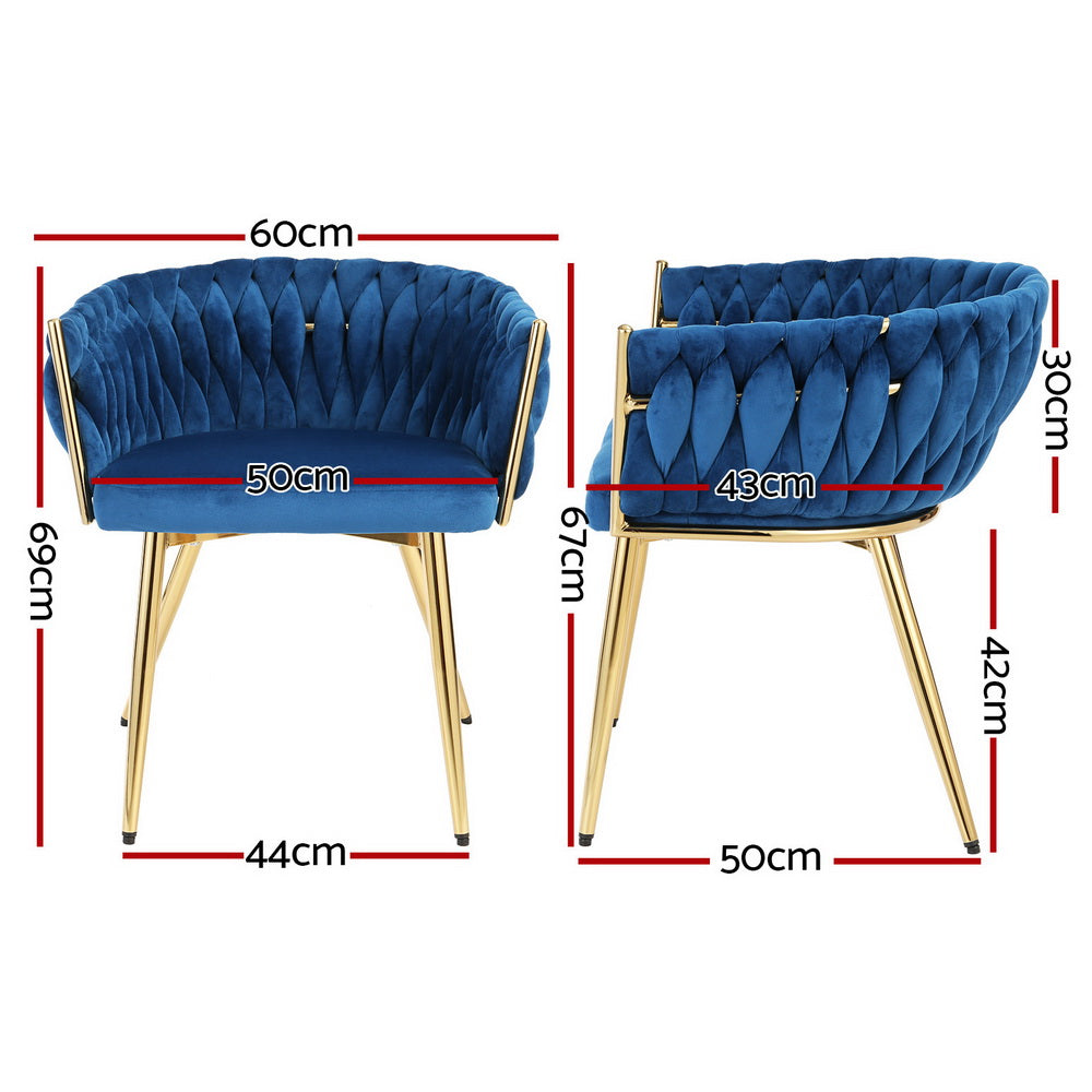 Artiss Velvet Weaving Armchairs Set of 2 Blue