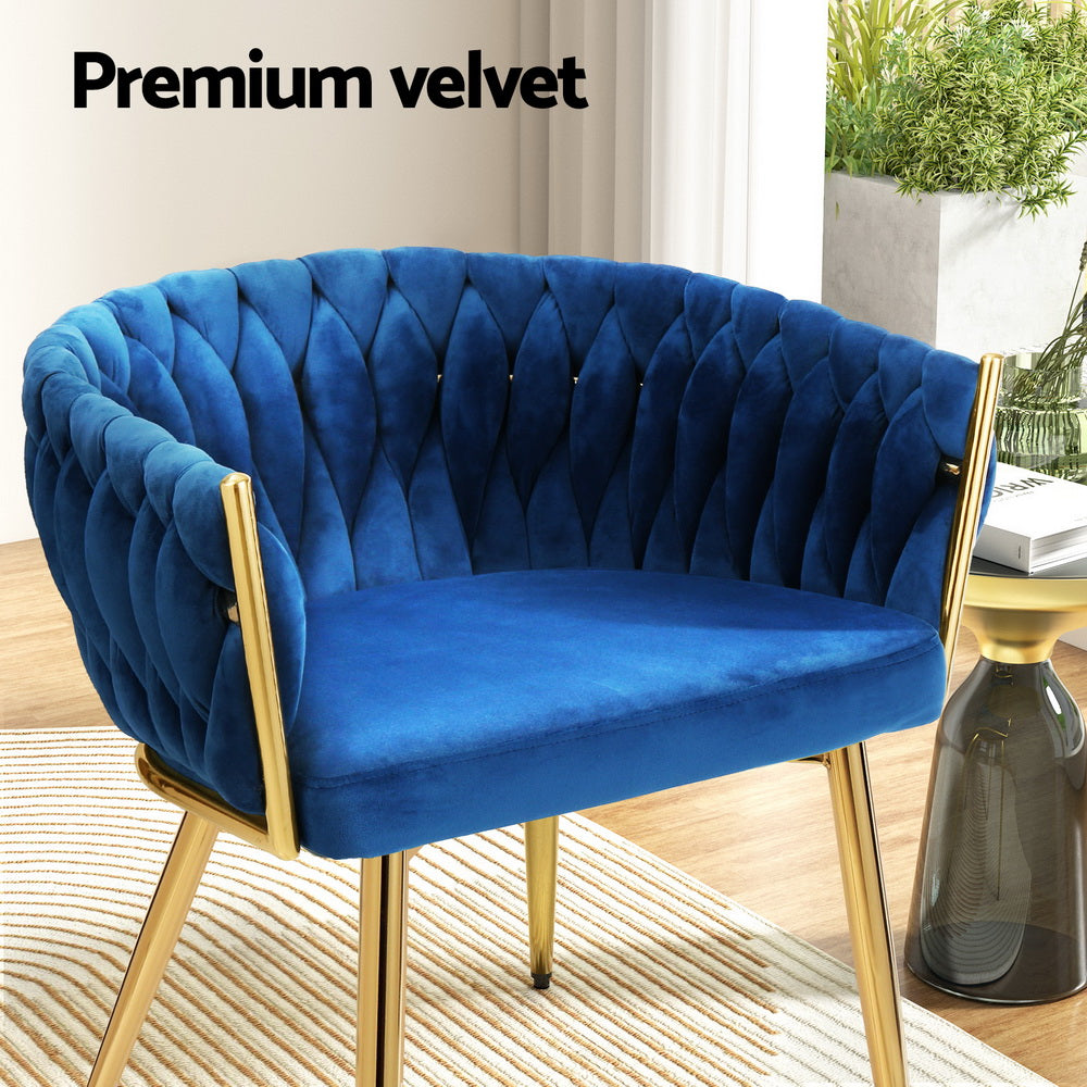 Artiss Velvet Weaving Armchairs Set of 2 Blue