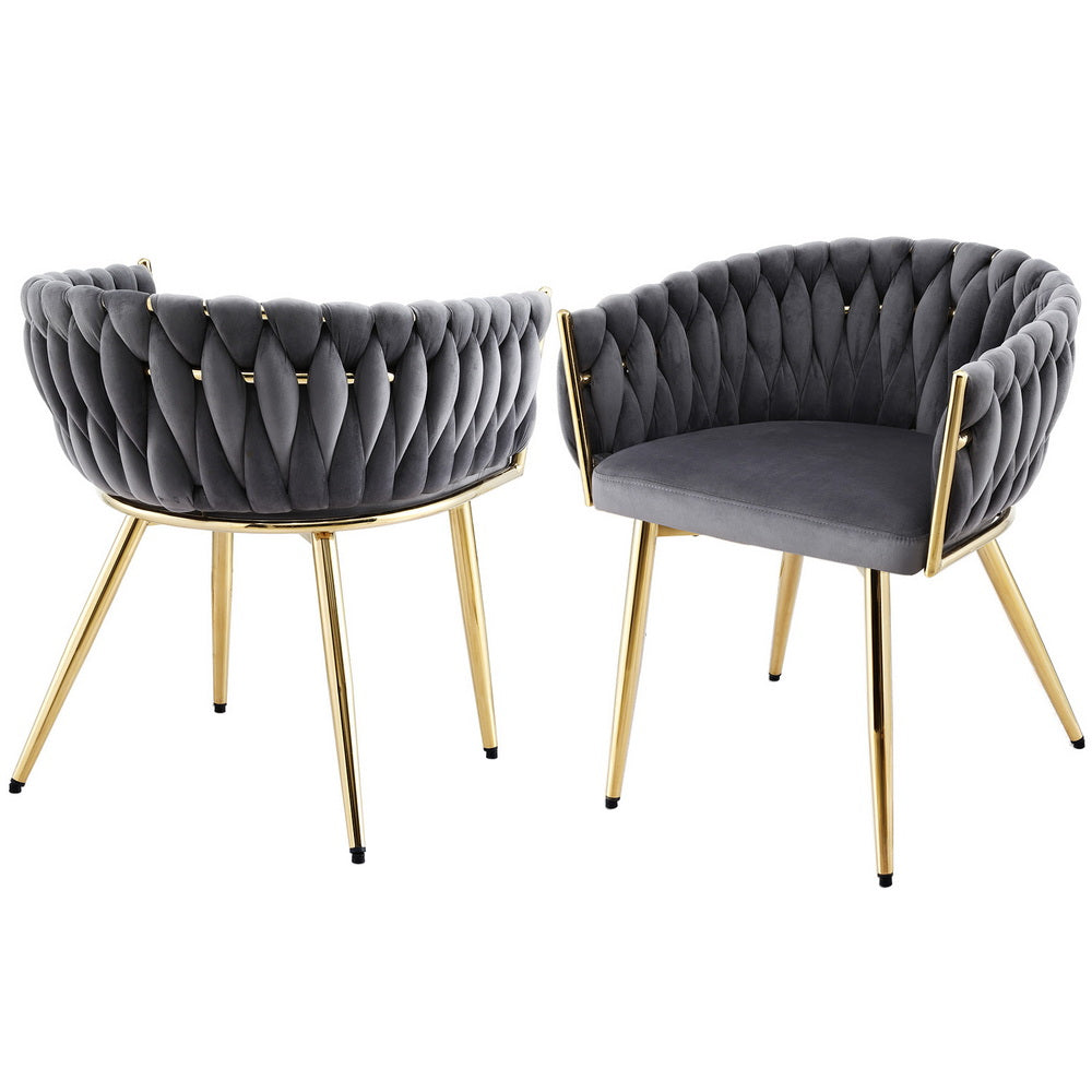 Artiss Grey Velvet Armchair Dining Chairs Set of 2