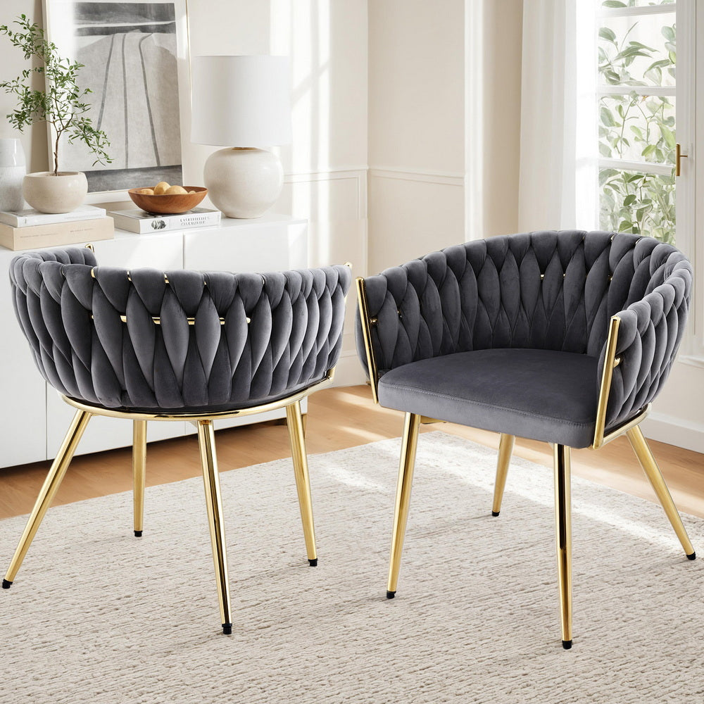 Artiss Grey Velvet Armchair Dining Chairs Set of 2