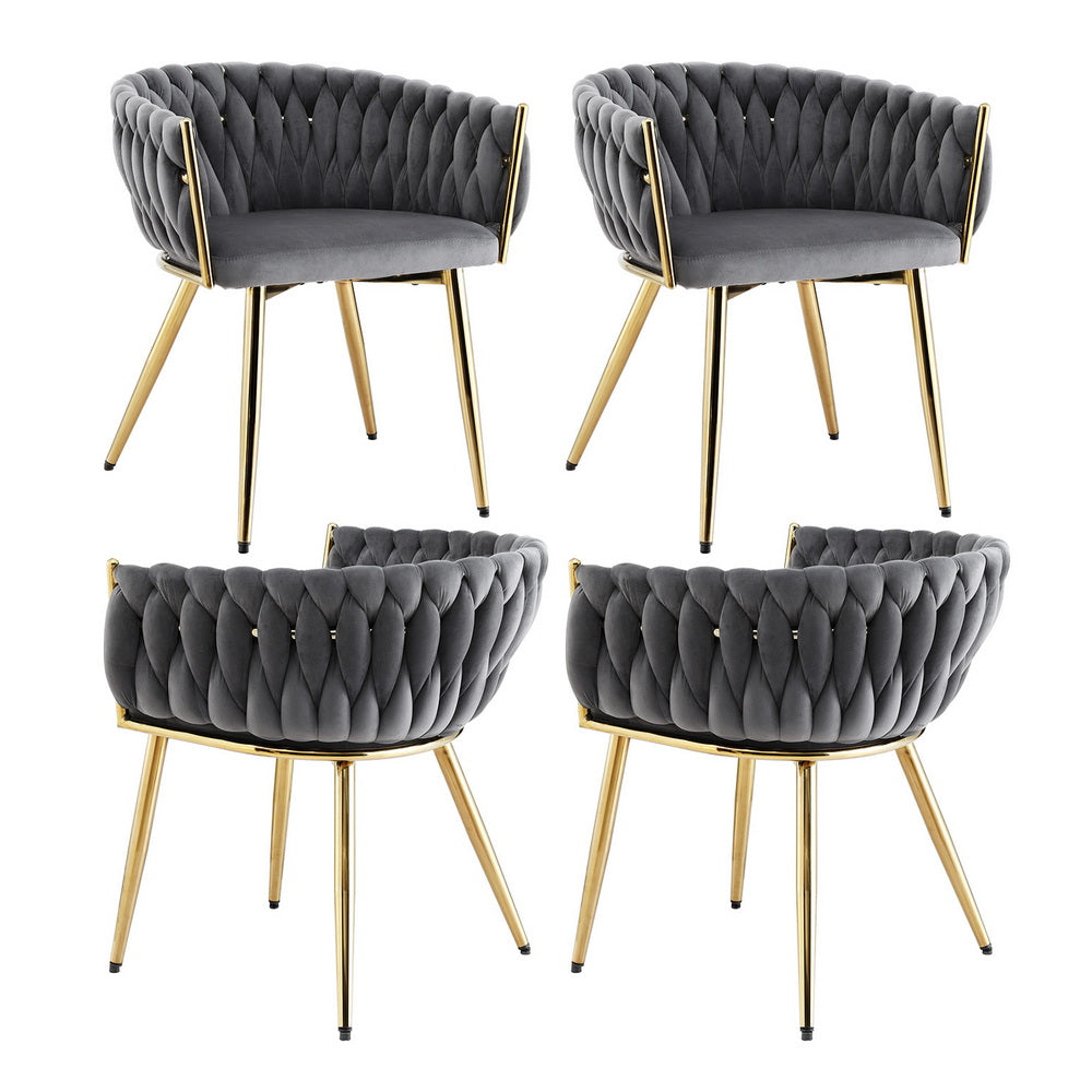 Artiss Velvet Armchair Dining Chairs Set of 4 Grey
