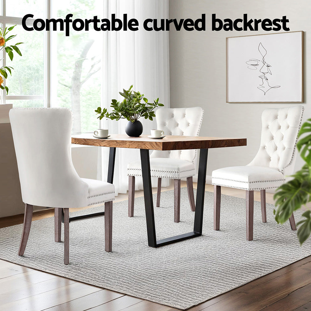 Artiss Dining Chairs Set of 2 Beige Velvet Button-Tufted