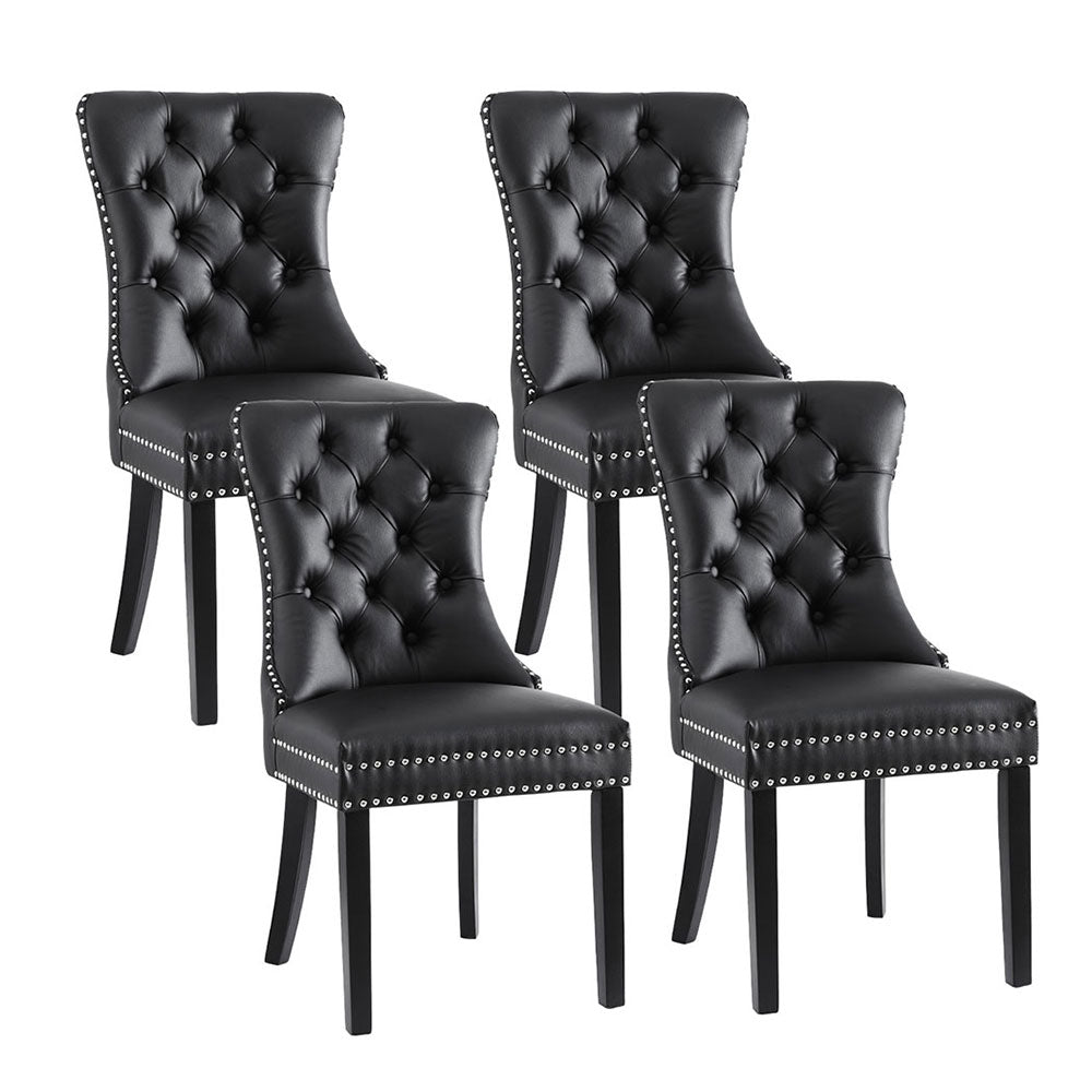 Artiss Set of 4 Dining Chairs Black Leather Button-Tufted