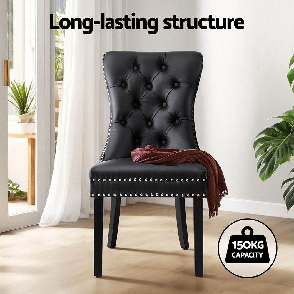 Artiss Set of 4 Dining Chairs Black Leather Button-Tufted