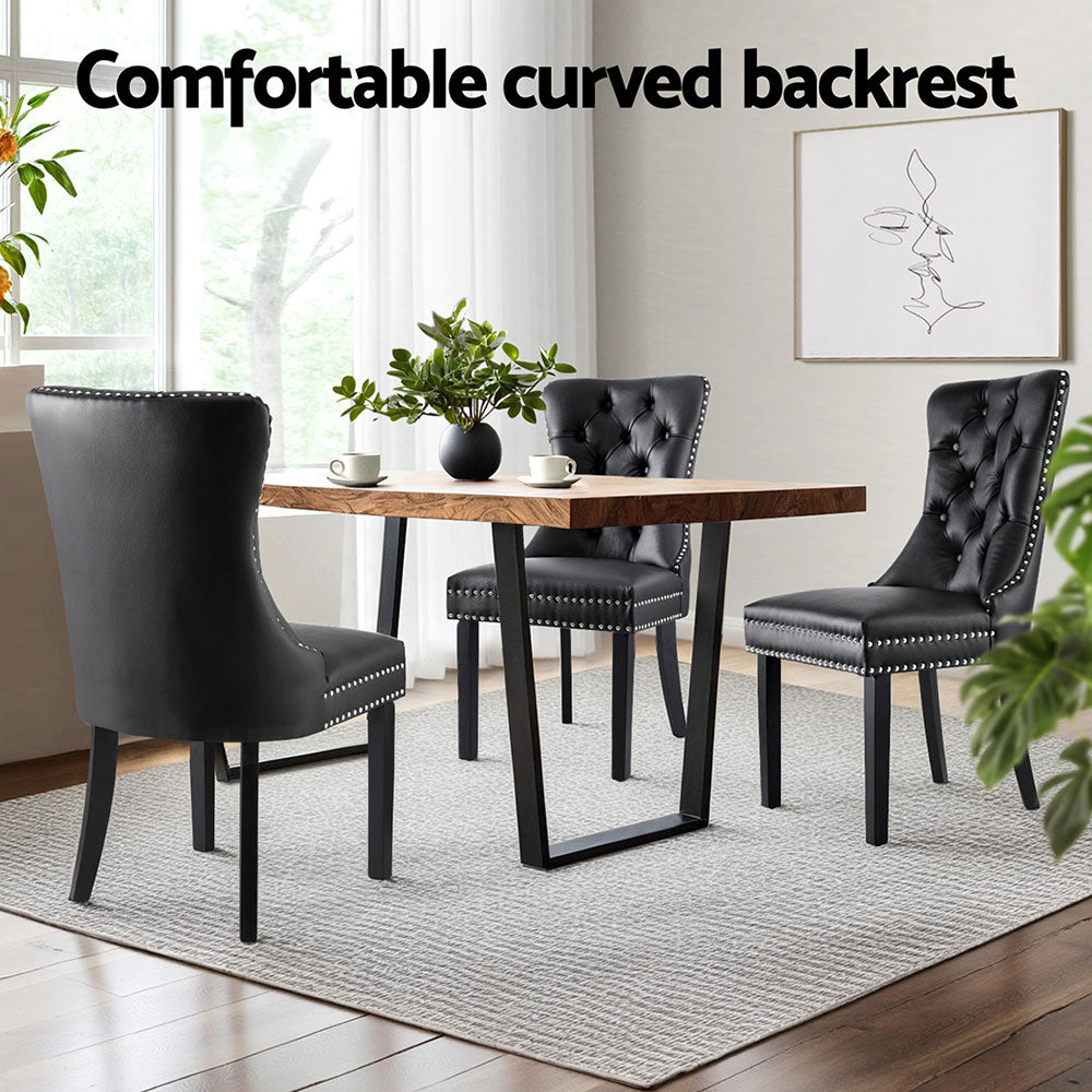 Artiss Set of 4 Dining Chairs Black Leather Button-Tufted