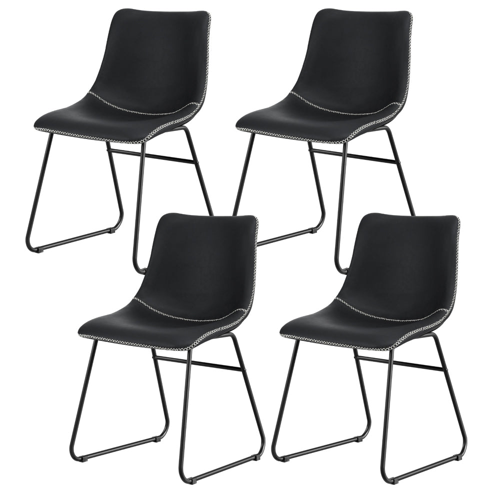Retro Black Dining Chairs Set of 4 PU Leather Accent